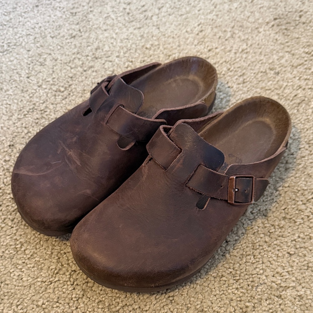 Brown Birkenstock Leather Slip-On Clogs with Buckle size 39